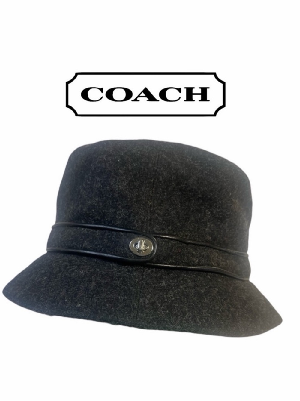 Coach Gray Turnlock‎ Wool Blend Wool Blend Bucket Hat - Size M/L